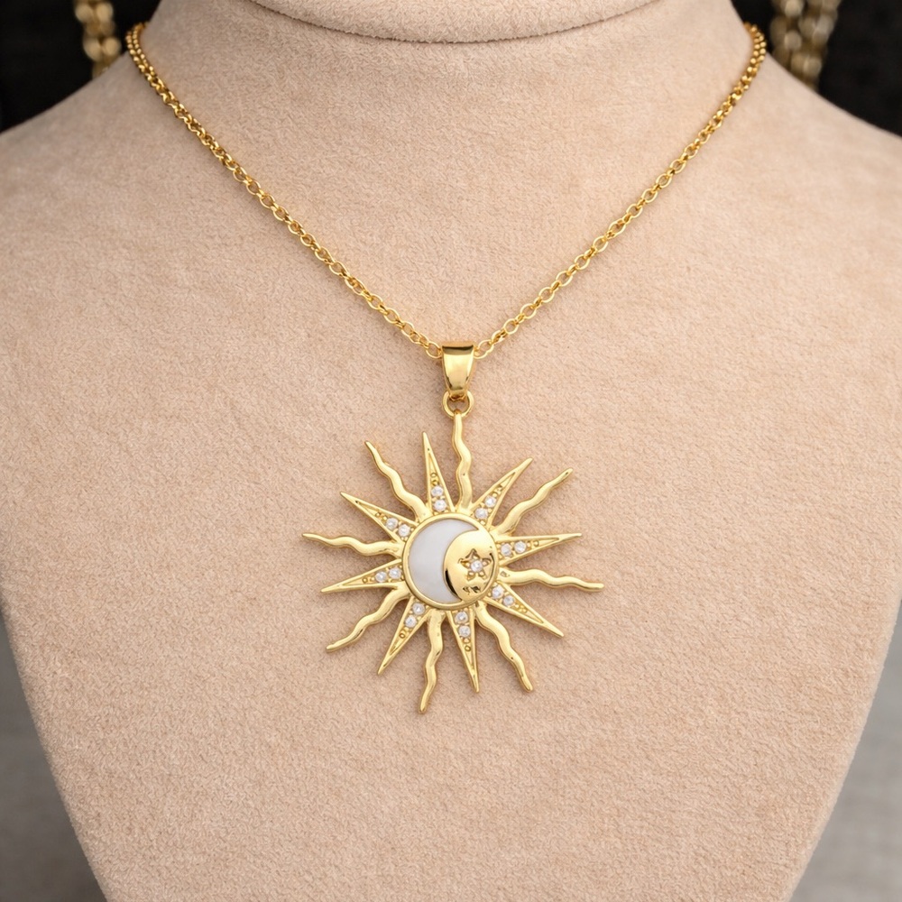 Gold Sun and Moon Pendant Necklace - Picture 3 of 5